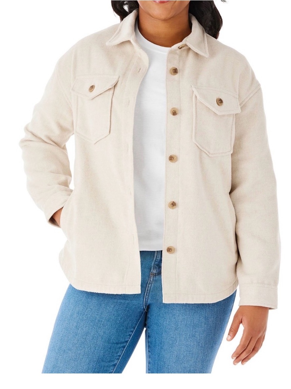 Women's Cream Button-Front Shacket